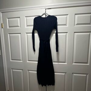 Elegant Navy Blue Ribbed Dress